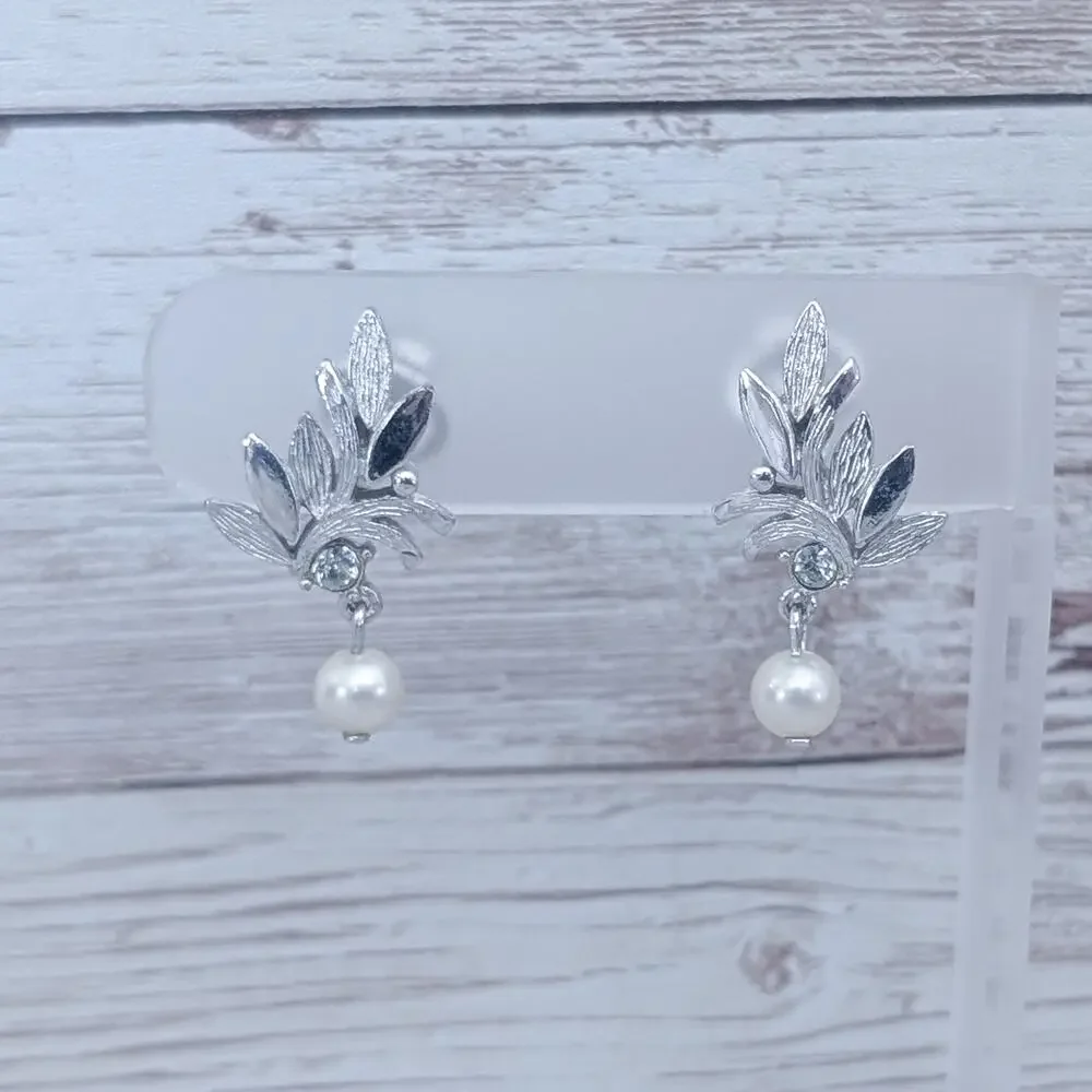 Vintage Avon Clip On Earrings Silver Tone with Faux Pearl Dangle